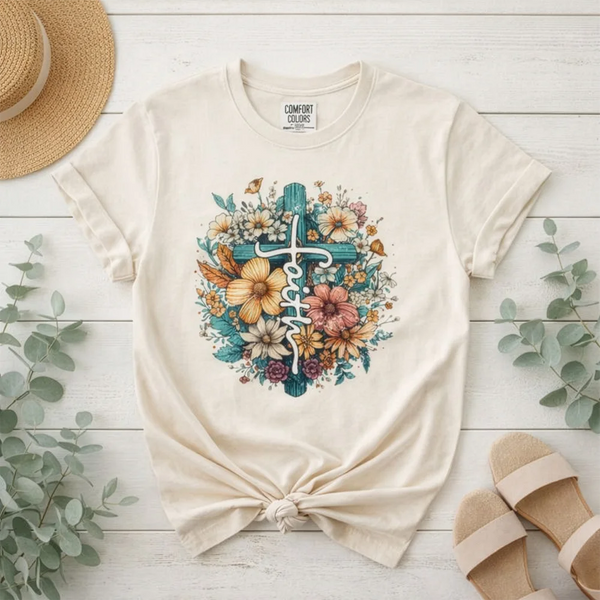 Faith Floral Cross – Christian Women’s T-Shirt