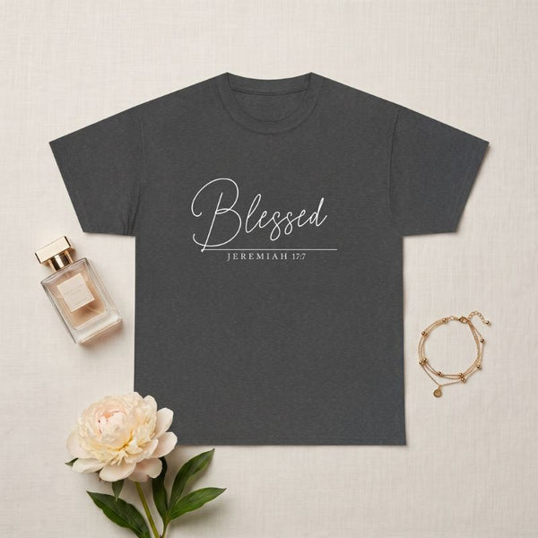 "Blessed" T-Shirt For Her — Jeremiah 17:7 Christian Script Faith Tee