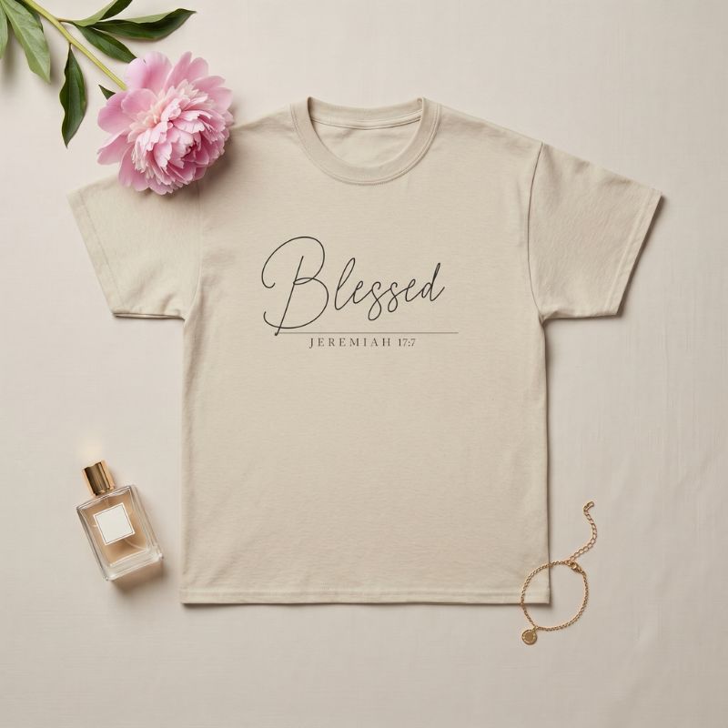 "Blessed" T-Shirt For Her — Jeremiah 17:7 Christian Script Faith Tee