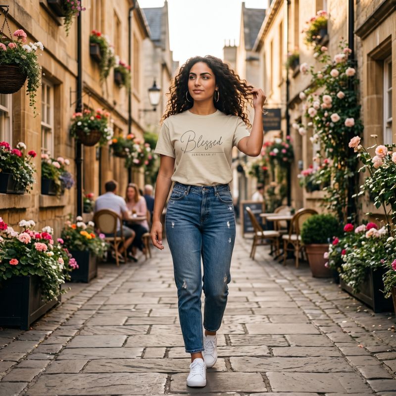 "Blessed" T-Shirt For Her — Jeremiah 17:7 Christian Script Faith Tee