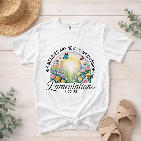 His Mercies Are New Every Morning – Christian Floral T-Shirt