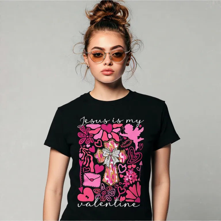 Jesus Is My Valentine Tee — Christian Valentine Tee with Pink Heart Collage