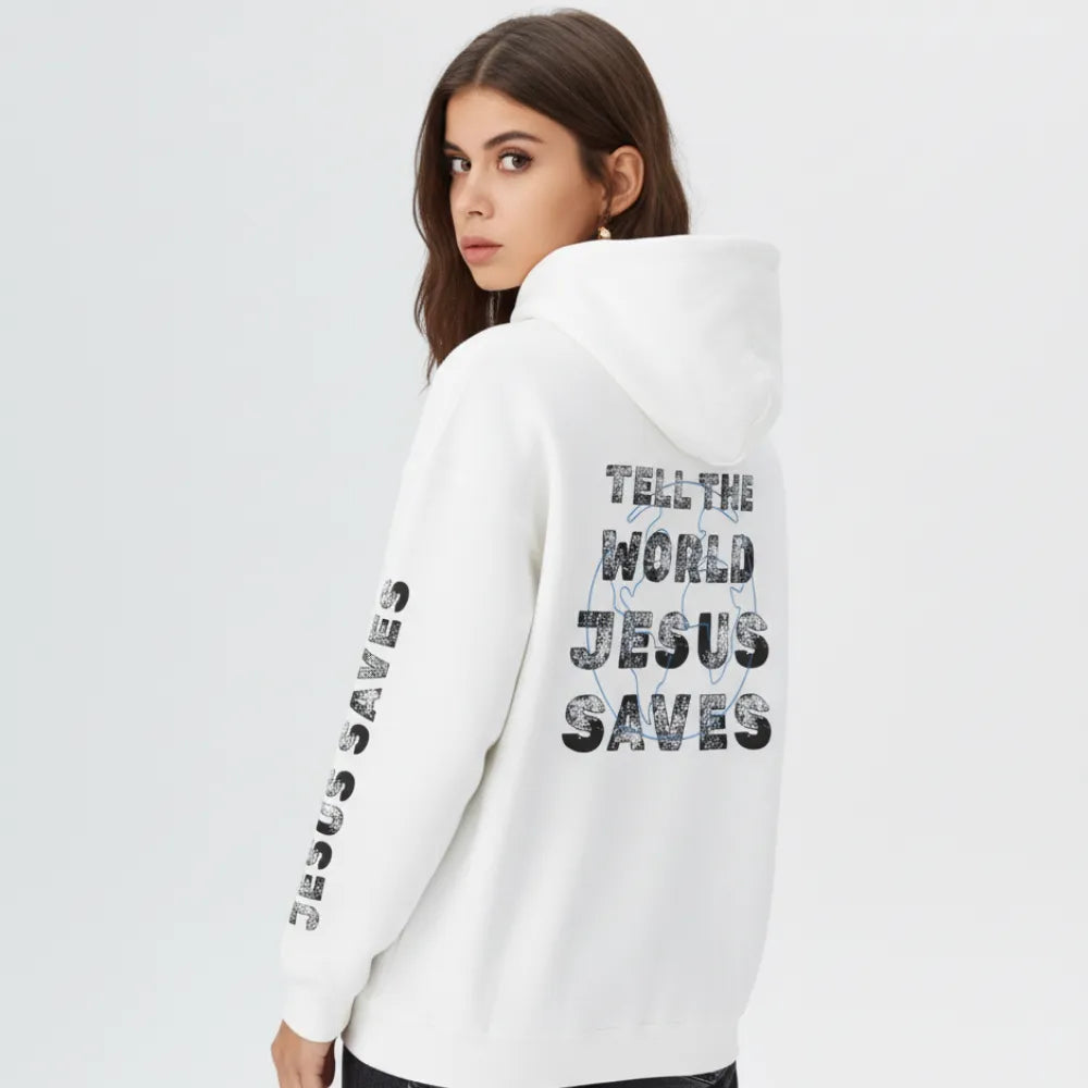 Jesus Saves Hoodie — Christian Faith Graphic Pullover (Tell the World)