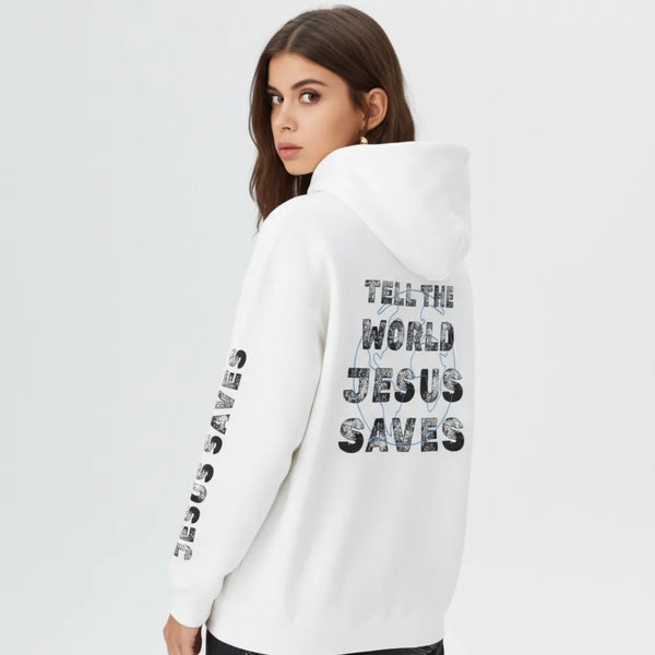 Jesus Saves Hoodie — Christian Faith Graphic Pullover (Tell the World)