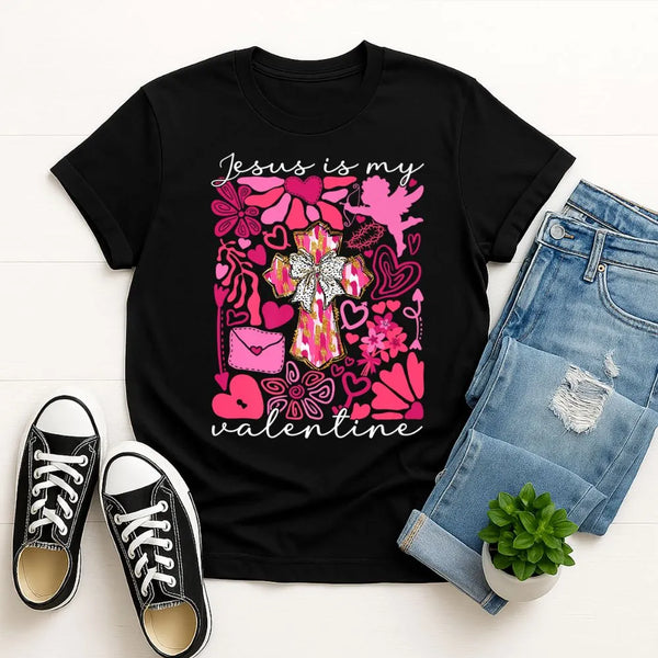 Jesus Is My Valentine Tee — Christian Valentine Tee with Pink Heart Collage