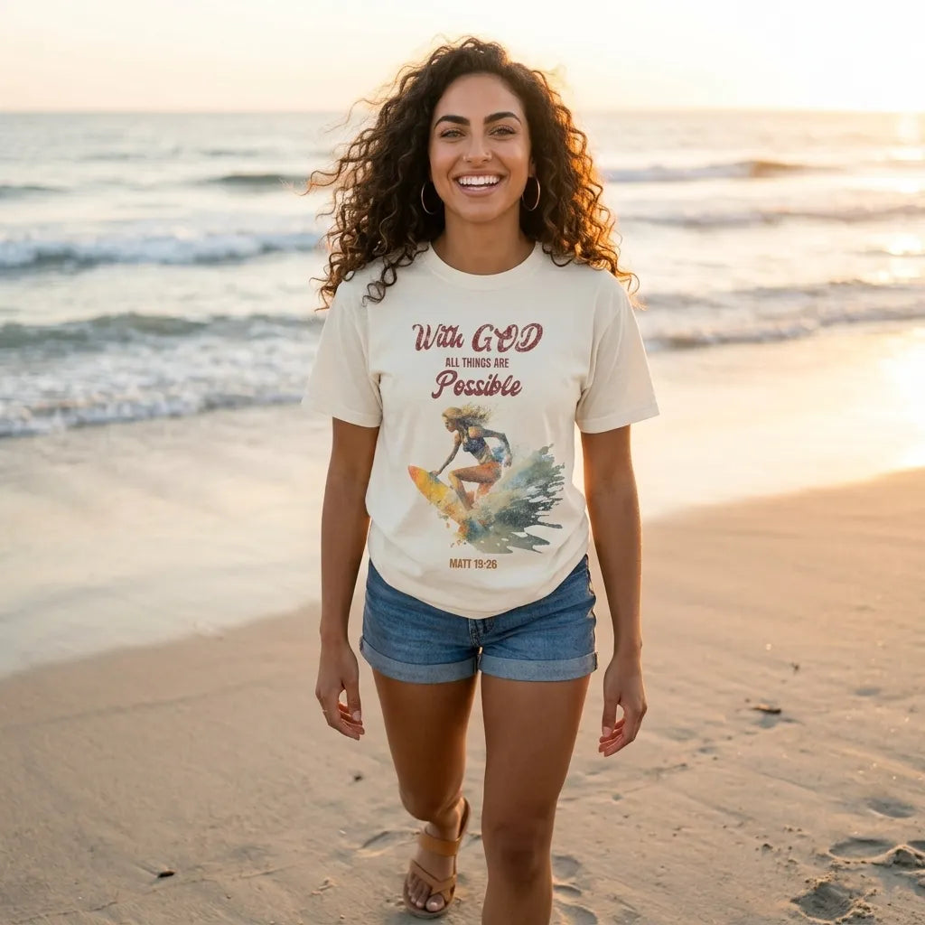 With God All Things Are Possible T-Shirt For Her — Matthew 19:26 Christian Tee