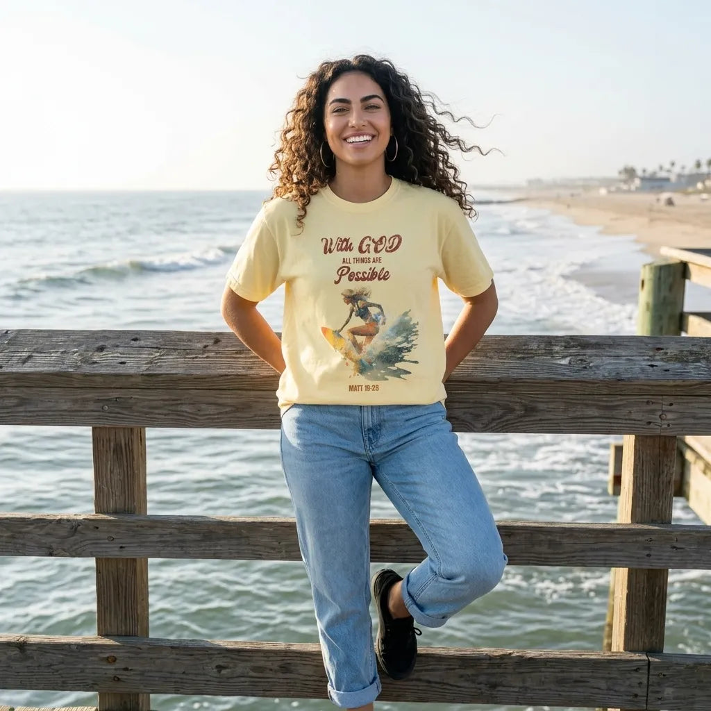 With God All Things Are Possible T-Shirt For Her — Matthew 19:26 Christian Tee