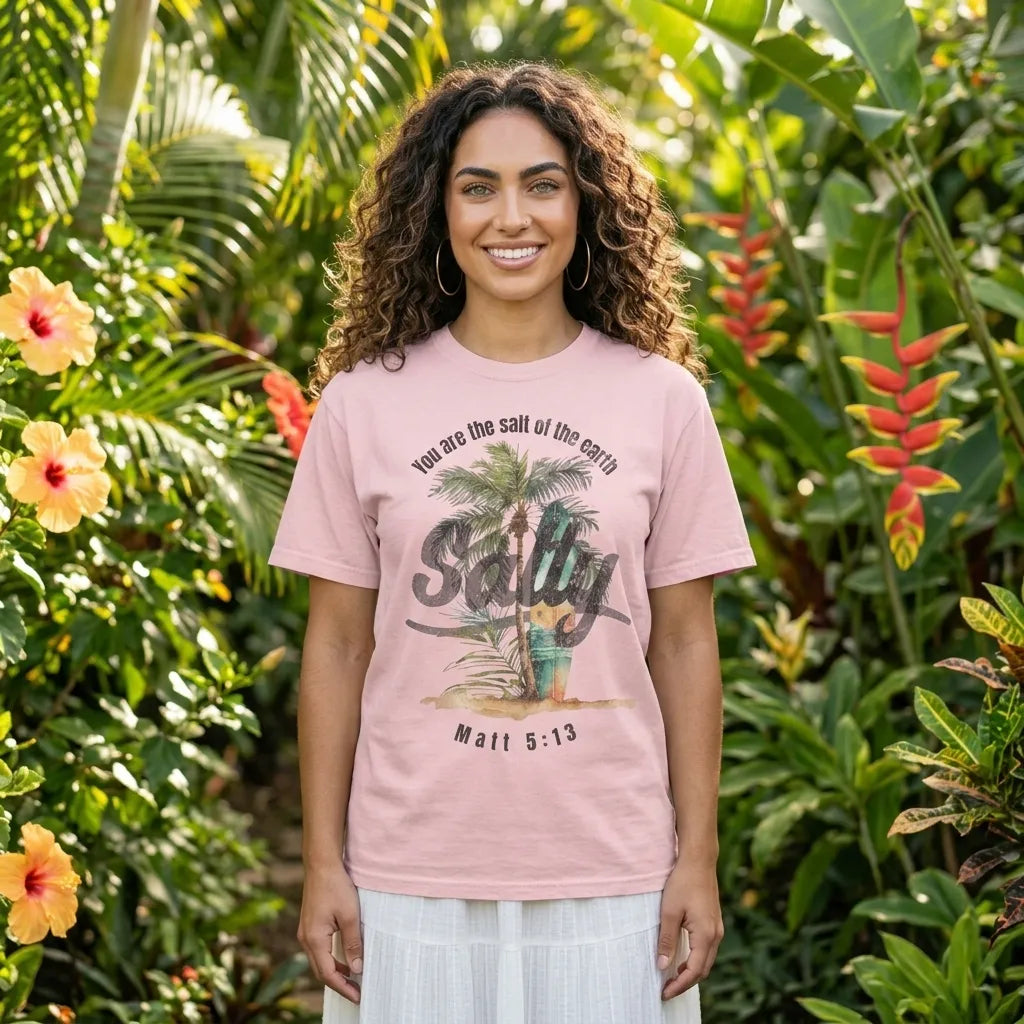 Stay Salty Palm T-Shirt For Her — Matthew 5:13 Christian Coastal Tee