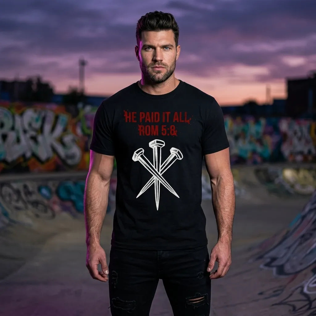 He Paid It All T-Shirt For Him — Romans 5:8 Christian Gospel Tee