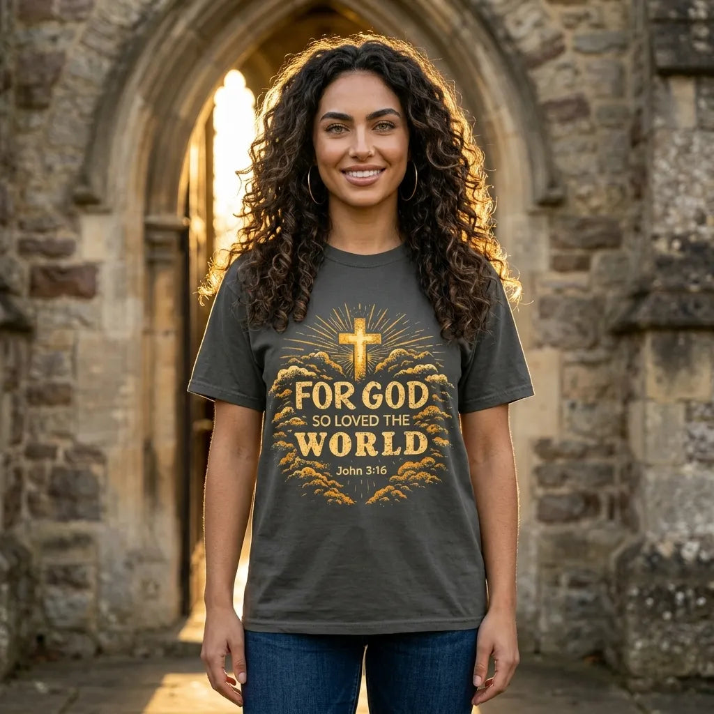 "For God So Loved the World" T-Shirt For Her — John 3:16 Christian Tee