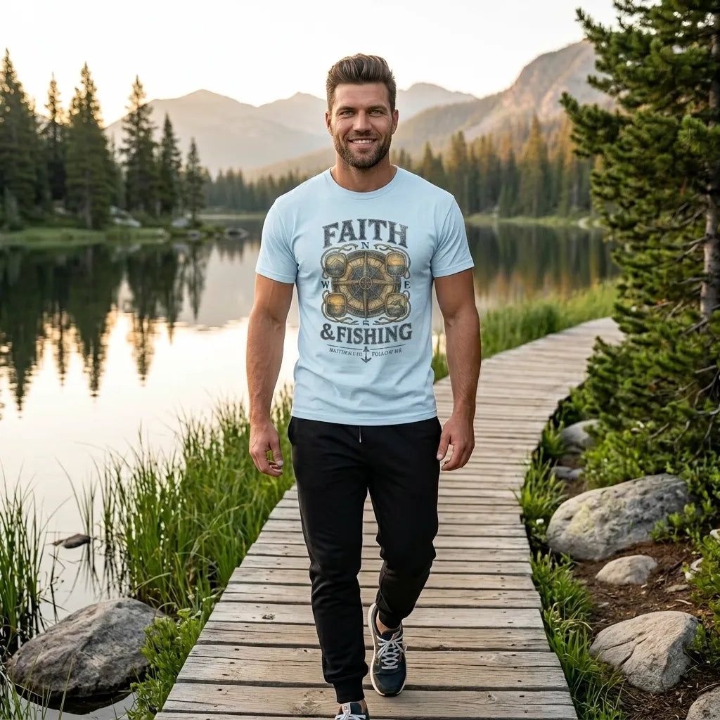 Faith & Fishing T-Shirt For Him — Nautical Compass Christian Fishing Tee