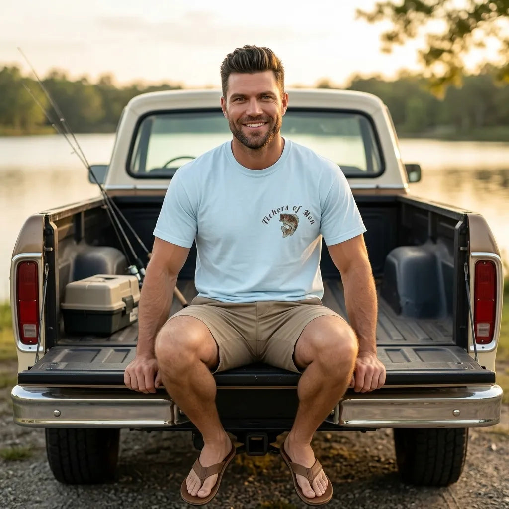 Fishers of Men T-Shirt For Him — Bass Fish Christian Fishing Tee (Mark 4:19)