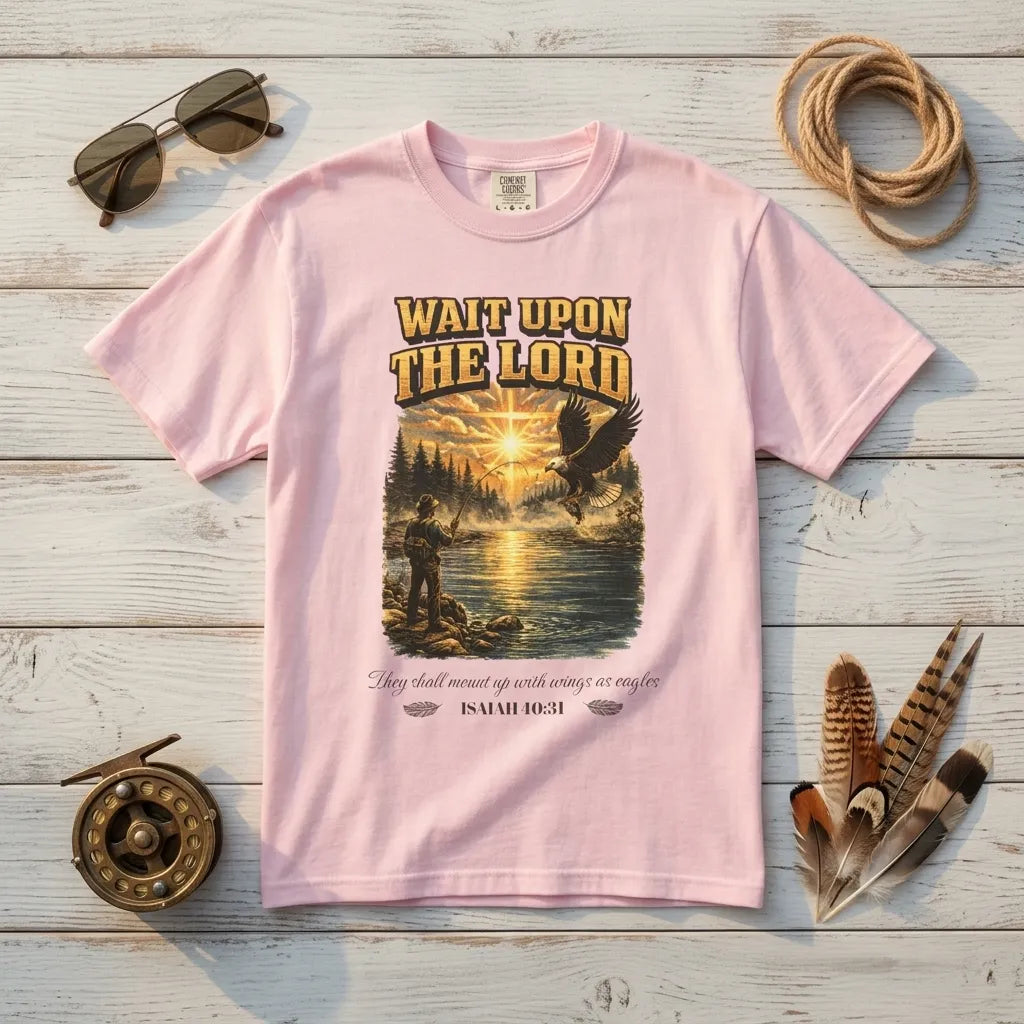Wait Upon The Lord T-Shirt For Him — Isaiah 40:31 Christian Fishing Tee