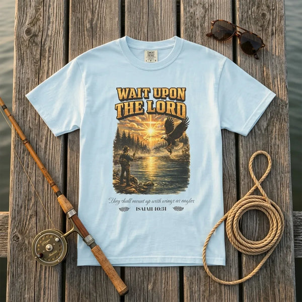 Wait Upon The Lord T-Shirt For Him — Isaiah 40:31 Christian Fishing Tee