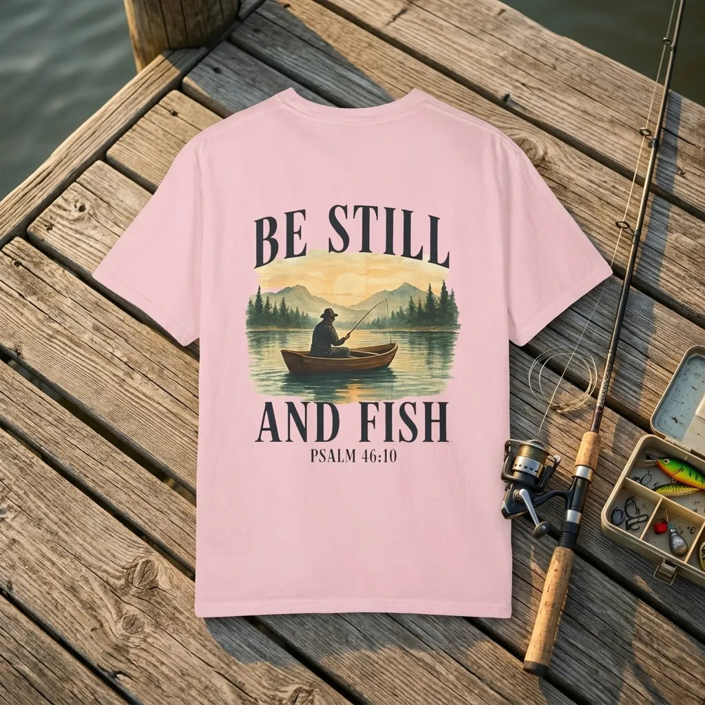 Be Still and Fish T-Shirt For Him — Psalm 46:10 Christian Fishing Graphic Tee