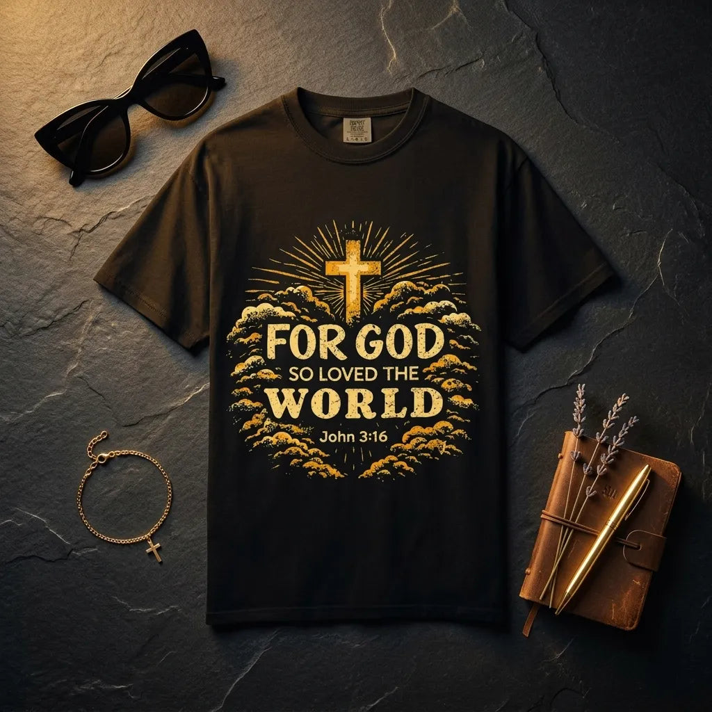"For God So Loved the World" T-Shirt For Her — John 3:16 Christian Tee