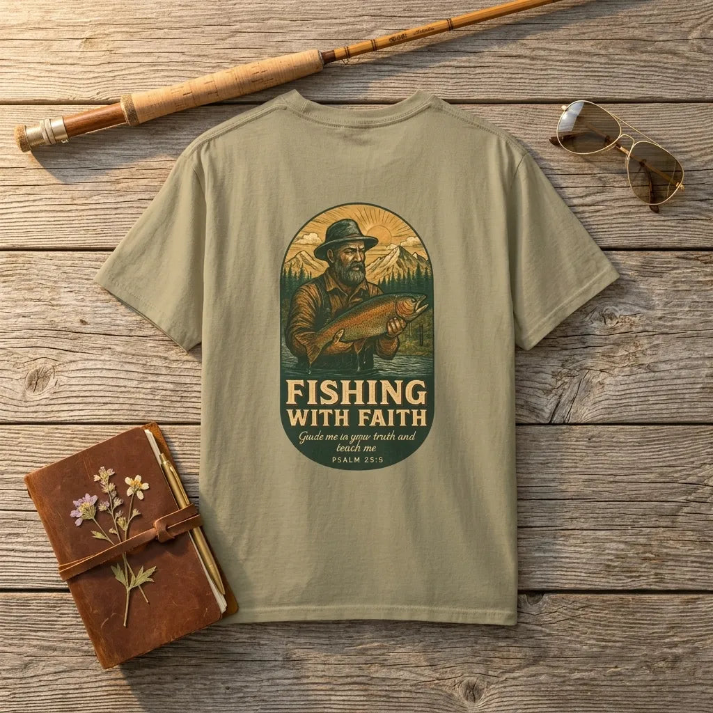 Fishing With Faith T-Shirt For Him — Vintage Angler Christian Tee