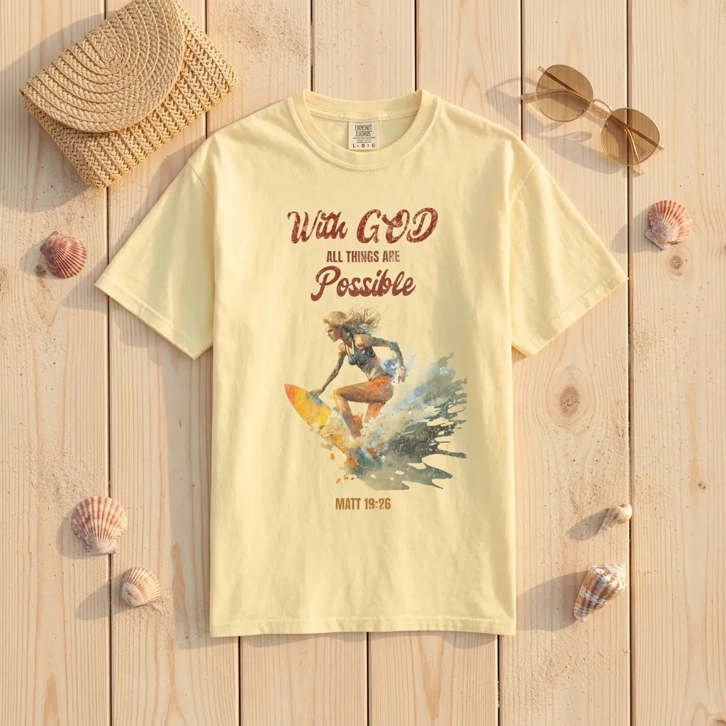 With God All Things Are Possible T-Shirt For Her — Matthew 19:26 Christian Tee