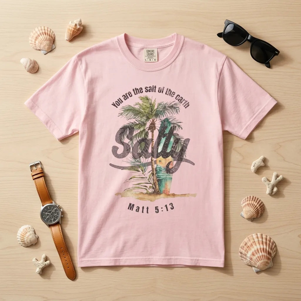 Stay Salty Palm T-Shirt For Him — Matthew 5:13 Christian Coastal Tee