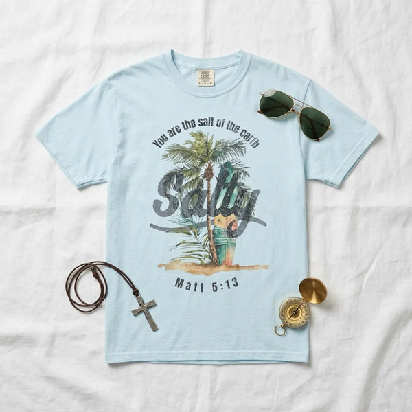 Stay Salty Palm T-Shirt For Him — Matthew 5:13 Christian Coastal Tee