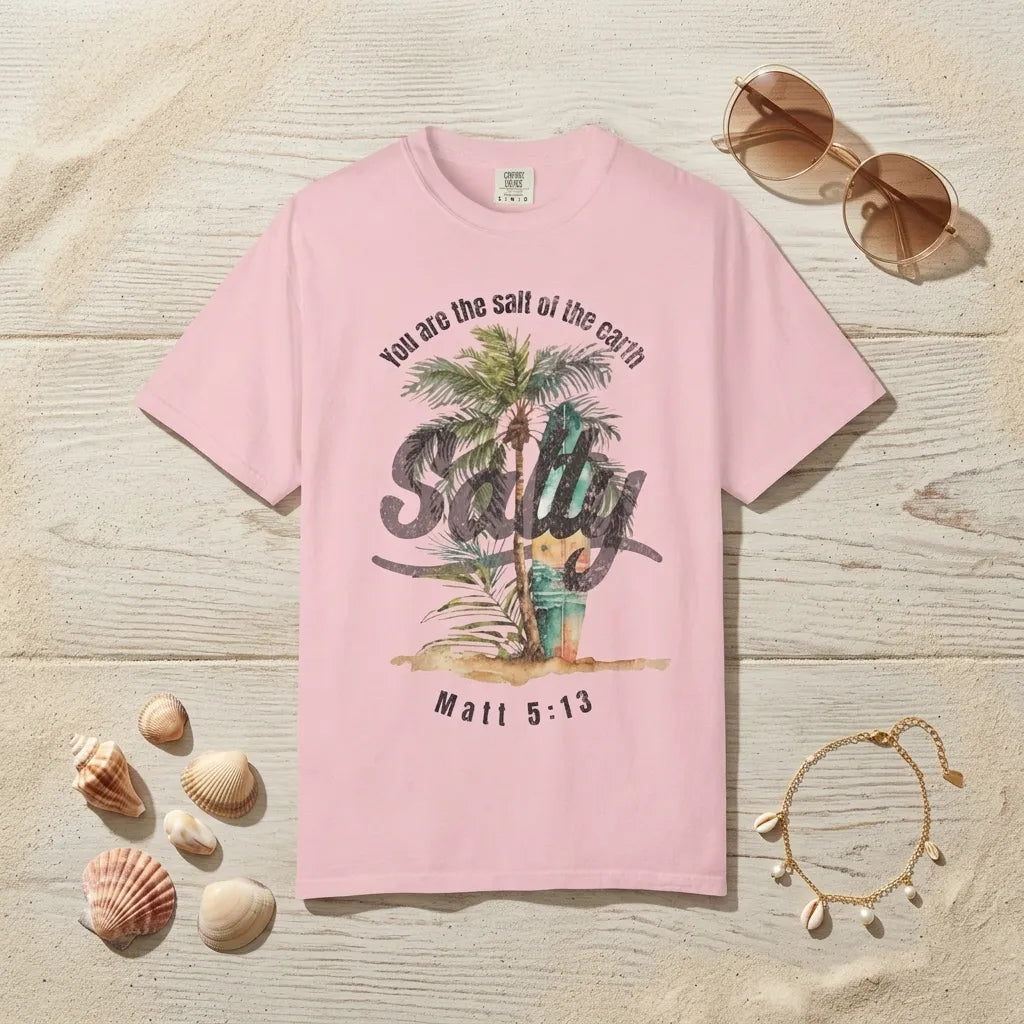 Stay Salty Palm T-Shirt For Her — Matthew 5:13 Christian Coastal Tee
