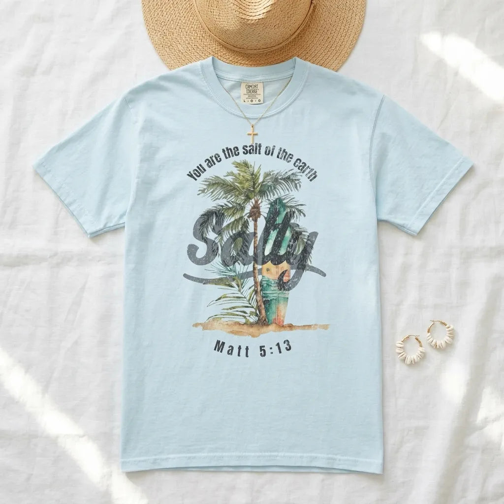 Stay Salty Palm T-Shirt For Her — Matthew 5:13 Christian Coastal Tee