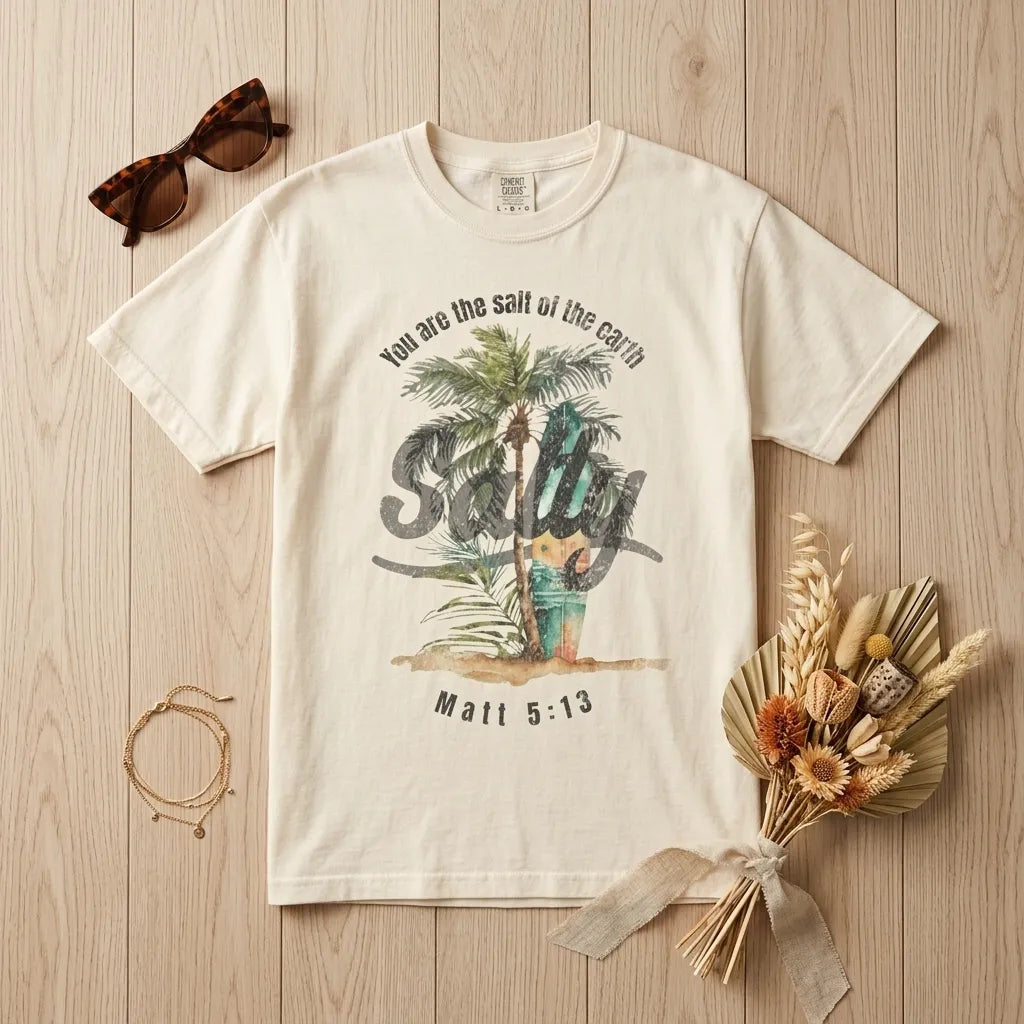 Stay Salty Palm T-Shirt For Her — Matthew 5:13 Christian Coastal Tee