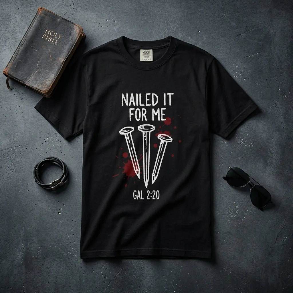 "Nailed It For Me" Christian T-Shirt — Galatians 2:20 Faith Tee