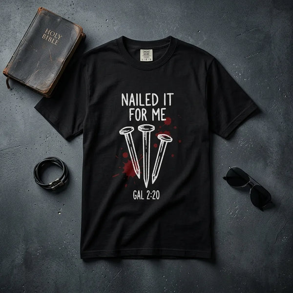 "Nailed It For Me" Christian T-Shirt — Galatians 2:20 Faith Tee
