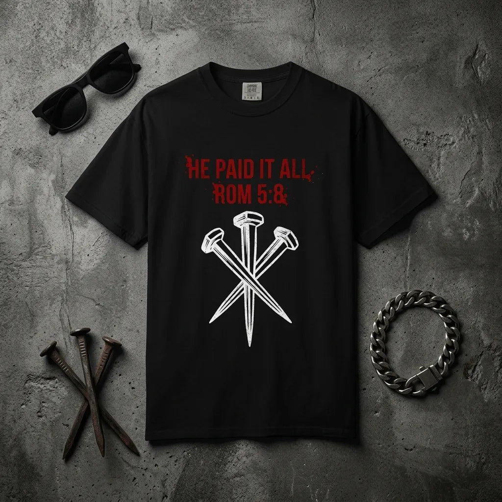 He Paid It All T-Shirt For Him — Romans 5:8 Christian Gospel Tee