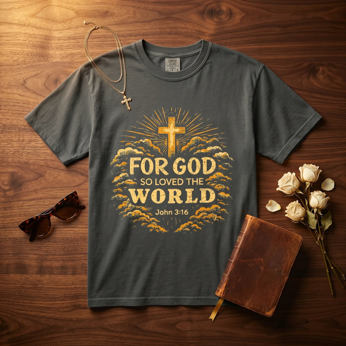 "For God So Loved the World" T-Shirt For Her — John 3:16 Christian Tee