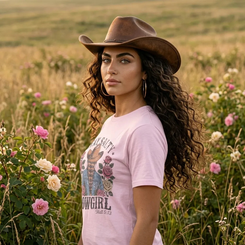 Stay Salty Cowgirl T-Shirt — Matthew 5:13 Christian Tee